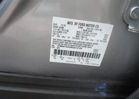 2022 Ford Explorer Xlt from USA, damaged, VIN 1FMSK7DH5NGA12120